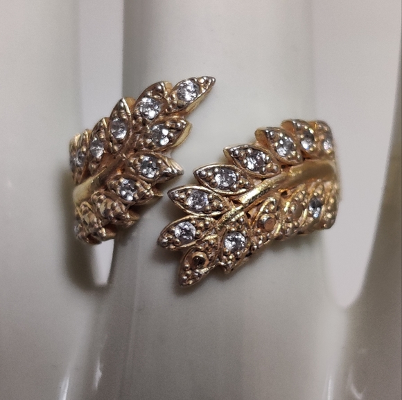 Olive Branch Diamante ring Gold Wash Over Silver Y2K - Picture 6 of 16